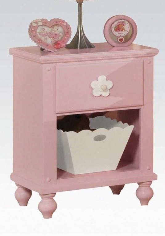 Floresville Collection 00739 22" Nightstand With 1 Drawer 1 Basket Bottom Shelf Turned Ball Feet And Side Metal Drawer Glides In Pink