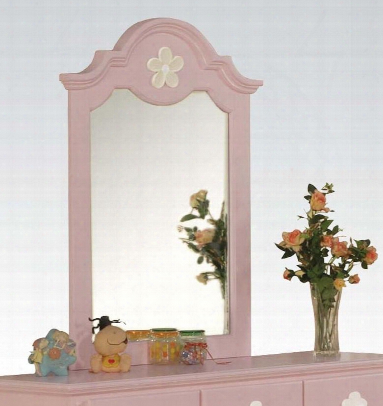 Floresville Collection 00740 30" Dresser Mirror With Decorative White Floral Hardware Hardwood Solids And Veneers In Pink
