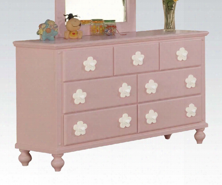 Floresville Collection 00741 54" Dresser With 7 Drawers Decorative Hardware Side Metal Drawer Glides And Rubberwood Materials In Pink