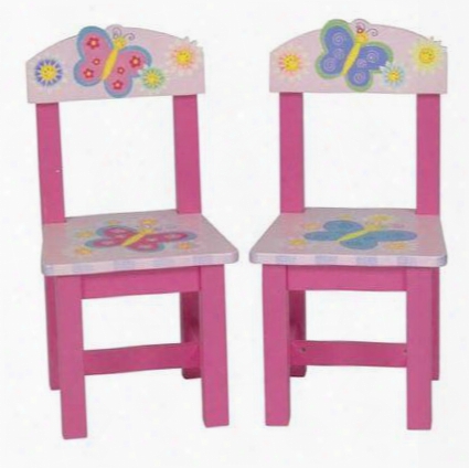 G83363 Butterfly Extra Children's Chairs (set Of 2) With Colorful Butterfly A Nd Flower Designs In Pink