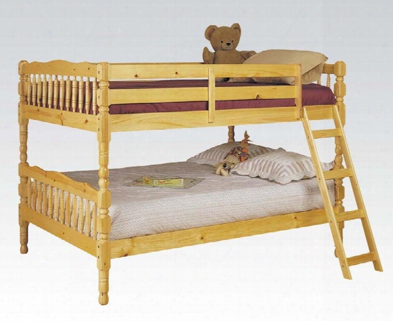 Homestead Collection 02290 Full Over Full Bunk Bed With Sturdy Built-in Ladder Guard Rails Vertical Slats Cannonball Turned Posts And Pine Wood Construction
