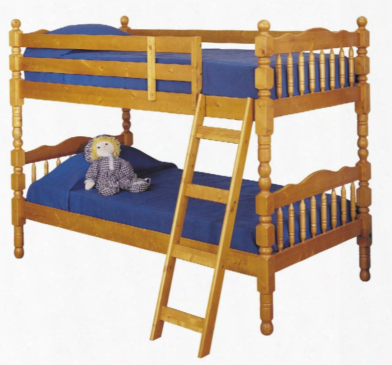 Homestead Collection 02301 Twin Over Twin Size Bunk Bed With Sturdy Built-in Ladder Guard Rails Vertical Slats Cannonball Turned Posts And Pine Ood