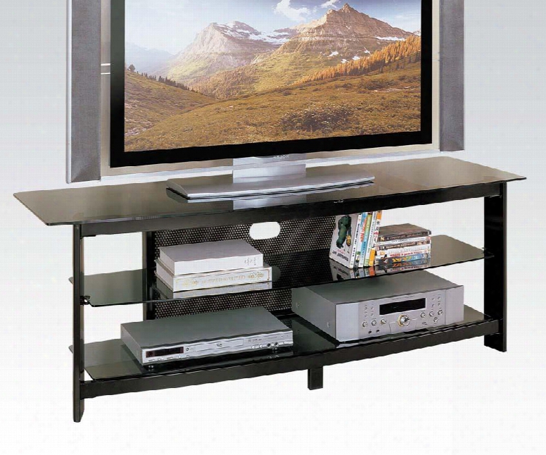 Horizon Collection 02120 58" Tv Stand With 2 Shelves Tempered Grey Glass Top And Metal Construction In Black