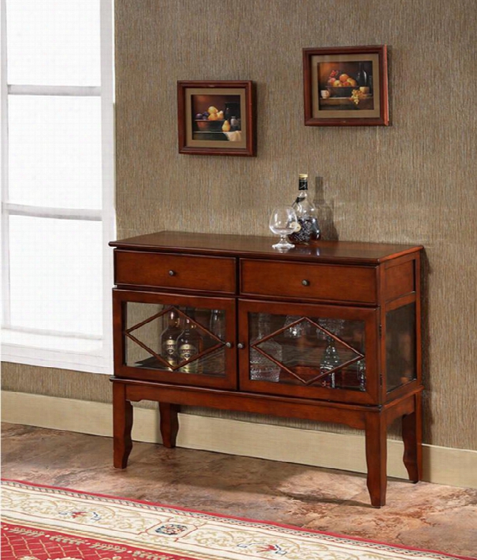 Hr12 42" Buffet Cabinet With Two Drawers Two Glass Doors And Solid Wood Legs In