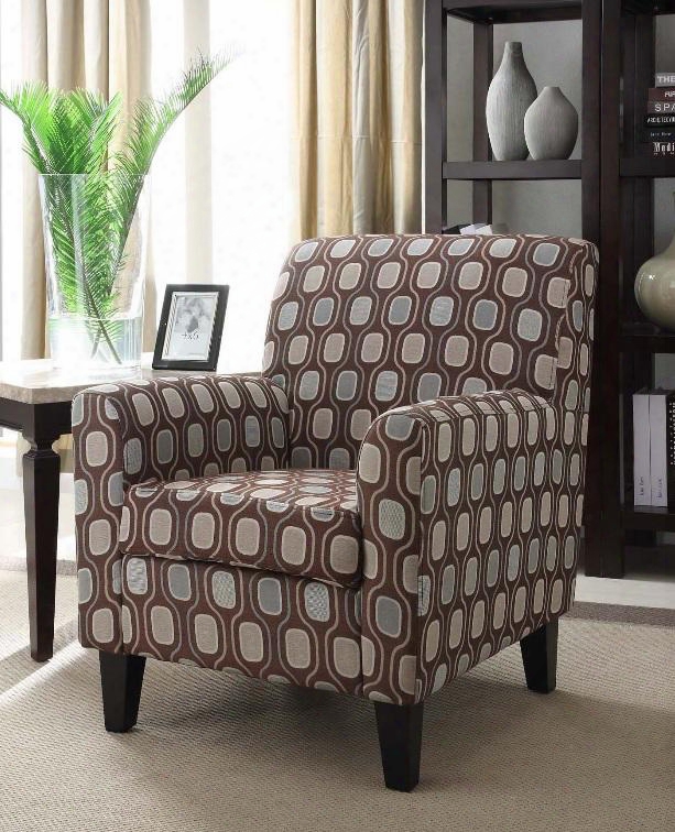 Lc2010facr Fiesta Club Chair With Espresso Wooden Legs And Medallion Designed Fabric Upholstery In Cream