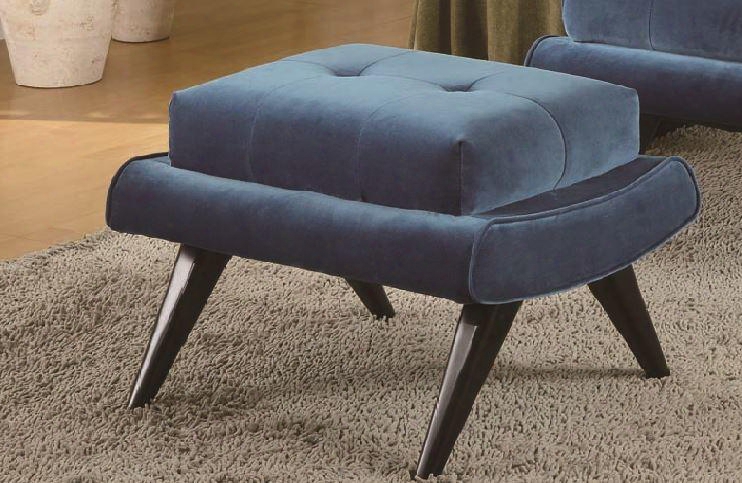 Lc281otbl 5th Avenue Velvet Ottoman In Cerulean Blue With Ebony Wood
