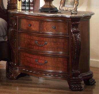 Luxor Luxor-ns 38" Traditional 3-drawer Nightstand With Hand Carved Details Decorative Hardware And Marble Top I Ncherry