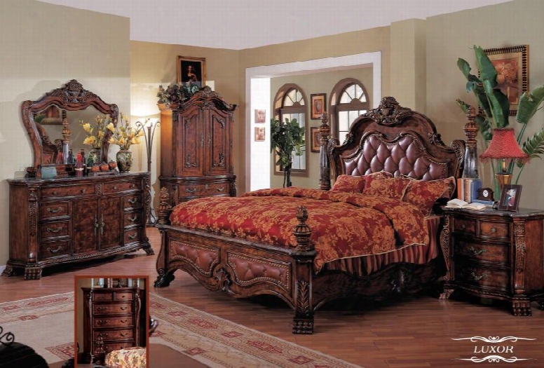 Luxorqset Luxor Elegant Solid Wood Queen Sized Bed + 2 Nightstands + Dresser +