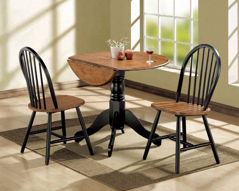 Mason Collection 00878 3 Pc Dining Set With 2 Side Chairs Extendable Table Pedestal Base And Drop Leaves In Black And Cherry