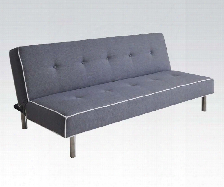 Melva 57020 71" Adjustable Sofa With Button Tuftde Cushions Stainless Steel Legs And Fabric Upholstery In Grey