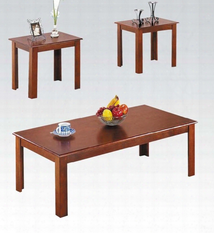 Meridia Collection 02163 3 Pc Table Set With 2 End Tables Coffee Table Straightt Lines And Birch Veneer Materials In Cherry