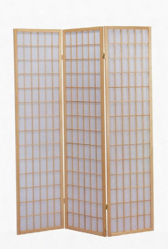 Naomi 02285 71" Tall Wooden Screen With 3 18" Panels Non Woven White Rice Paper Fiber Inlay And Pine Wood Construction In Natural
