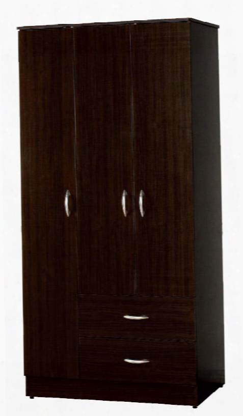 Olean Collection 12248 36" Wardrobe With 3 Doors 2 Drawers Hanging Rod Metal Hardware And Paper Veneer Materials In Espresso