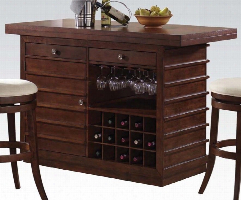 Pacifica Collection 70025 64" Bar Table With 2 Drawers 1 Door Wine Rack Steemware Rack Metal Hardware And Wood Frame In Cherry