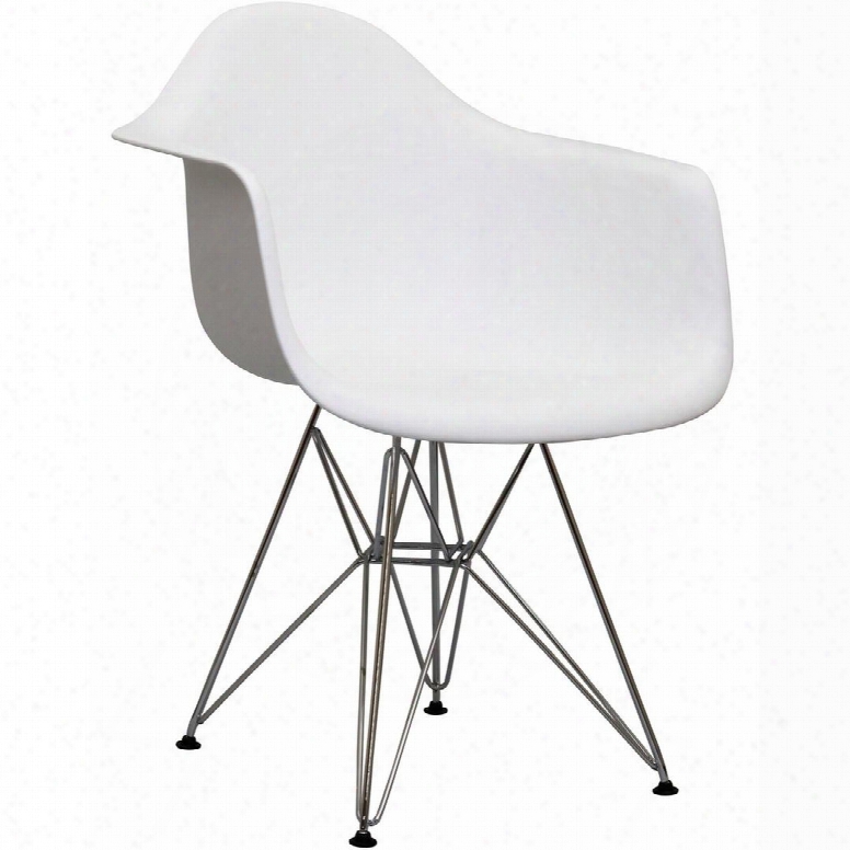 Paris Collect Ion Eei-181-whi 24" Arm Chair With Chromed Steel Wire Pyramid Base Plastic Non-marking Feet And Molded Plastic Seat In White