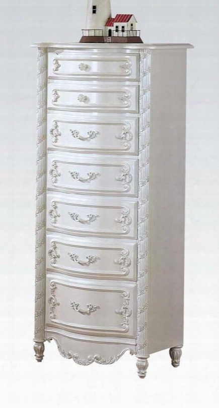 Pearl Collection 01004 24" Lingerie Chest With 7 Drawers Metal Hardware Felt Lined Top Drawer And Poplar Wood Construction In Pearl White