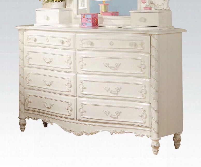 Pearl Collection 01020 54" Dresser With 8 Drawers Felt Lined Top Drawer Center Metal Glide Poplar And Medium-debsity Fiberboard (mdf) Materials In Pearl