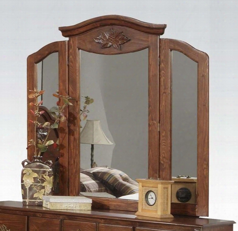 Ponderosa Collection 01724 46" X 45" Tri-fold Mirror With 3mm Plywood Back Panel Carved Detailing And Pine Wood Construction In Walnut