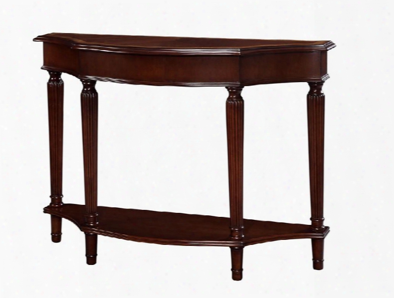 Powell 912-225 Masterpiece Console Table With Ash And Walnut Inlay On Top Molding Detailing And 4 Reeded Legs With Lower Shelf In