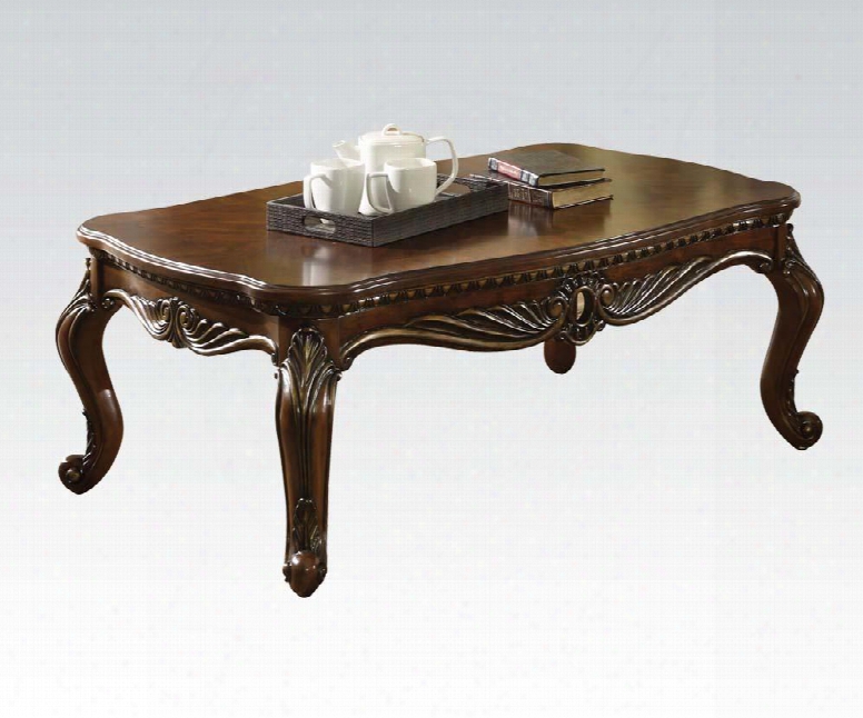 Remington Collection 80064 52" Coffee Table With Carved Apron Rectangular Shape And Queen Anne Legs In Brown Cherry