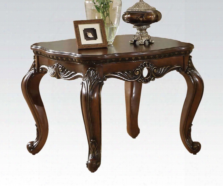 Remington Collection 80065 30" End Table With Cabriole Legs Rectangle Shapw And Carved Apron In Brown Cherry