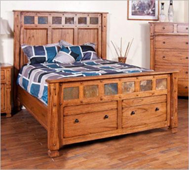 Sedona Collection 2322ro-q 91" Queen Bed With Deep Storage Drawers Distressed Mindi Wood And Genuine Slate Accents In Rustic Oak