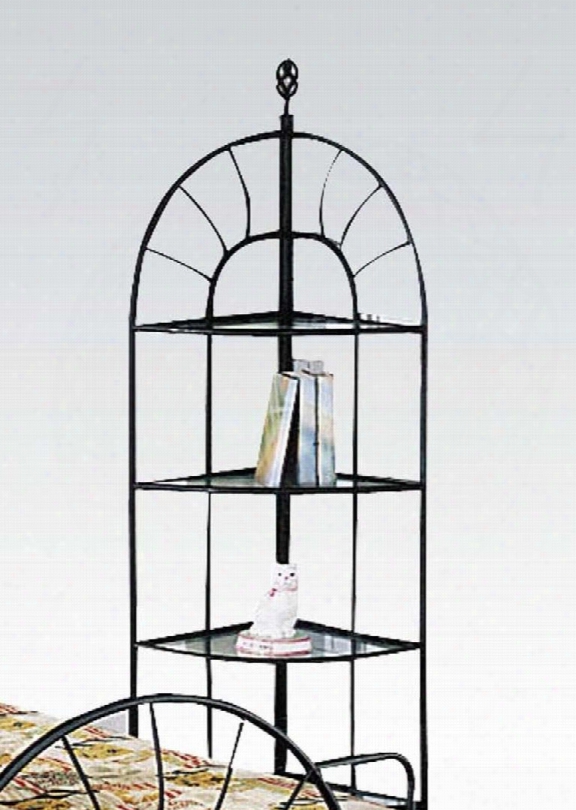 Sunburst Collection 02142 29" Corner Display Rack With 4 Glass Shelves Sunburst Pattern Andmetal Construction In Sandy Black