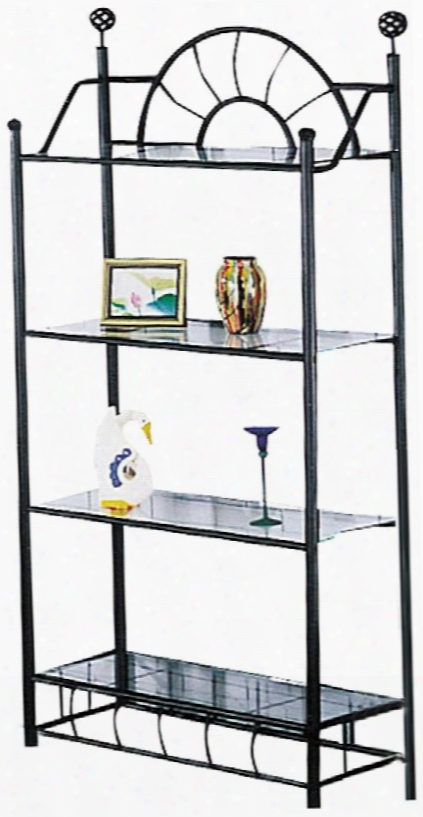 Sunburst Collection 02147 36" Shelf Rack With 4 5mm Clear Glass Shelves And Sphere Metal Finials In Sandy Black