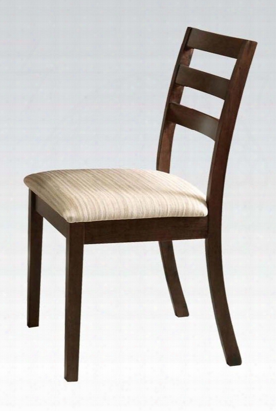 Tacoma Collection 00869 35" Set Of 2 Side Chairs With Tapered Legs Slat Back Design Andcream Fabric Upholstery In Dark Oak