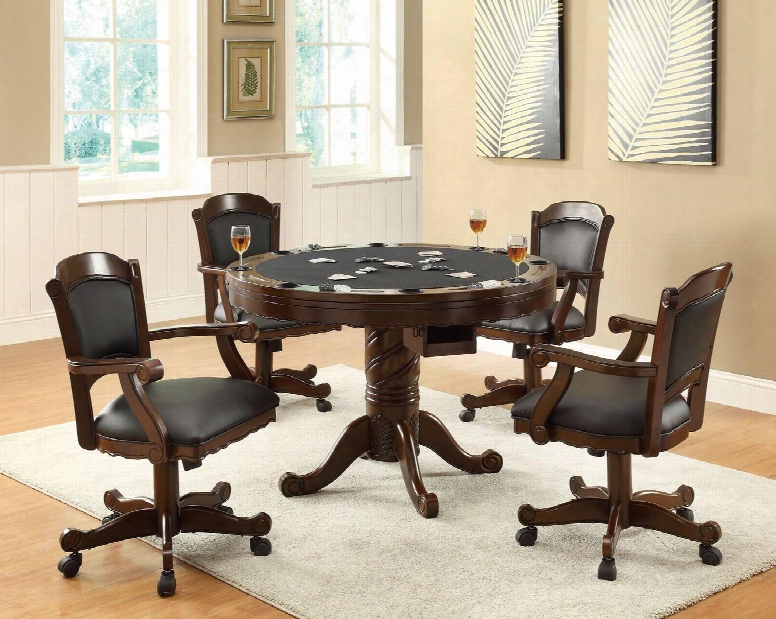 Turk 100871set 5 Pc Dining Room Set With Game Table + 4 Swivel Arm Game Chairs In Tobacco