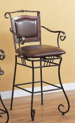 100159 29" Metal Bar Stool With Upholstered Seat Curved Metal Seat And Legs In Dark Bronze Finish And Upholstered