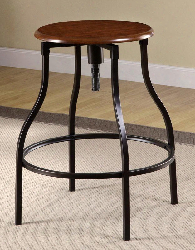 100199 24" Adjustable Bar Stool With Durable Metal Frame And Wooden Round Seat In Black Finished