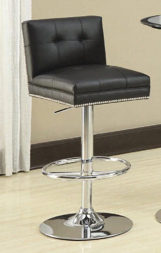 102552 29" Adjustable Height Barstool With Nailhead Trim In Black Faux Leather