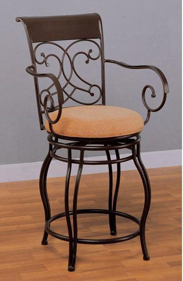 120020 24" Metal Bar Stool With Dark Brown Metal Frame And Fabric Upholstered