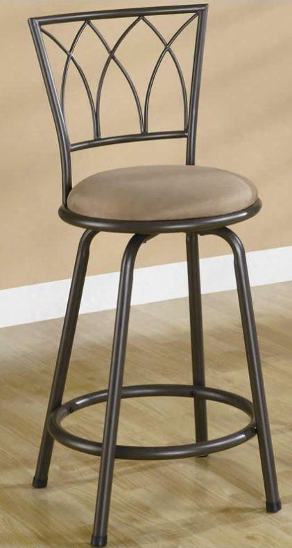 122019 24" Metal Bar Stool With Gentle Arches Back And Upholstered With Round Bronw Microfiber Fabric