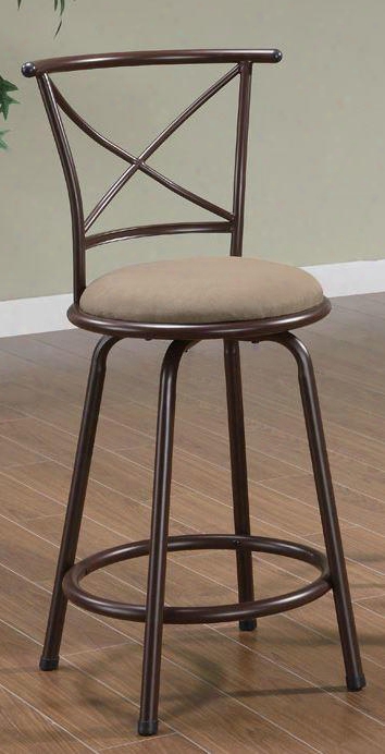 122030 29" Metal Bar Stool With "x" Designed Back Style Tube Metal Legs And A Round Footrest In Brown Microfiber