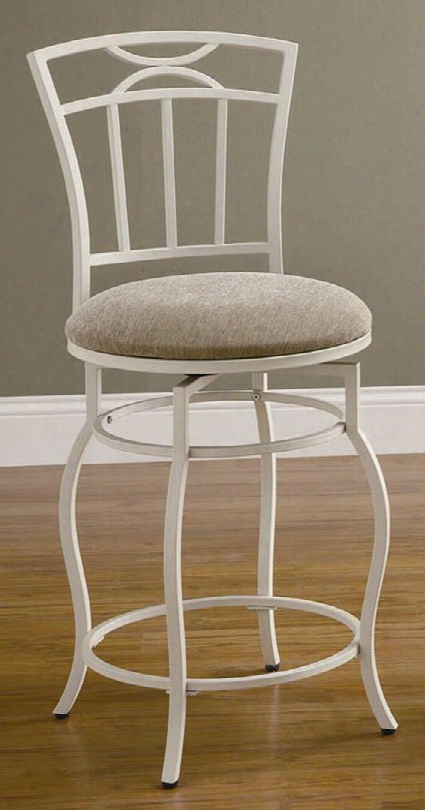 122049 44" Elegant Barstool With Metal Base Legs With Circle Foptrest Upholstered With Cream Fabric
