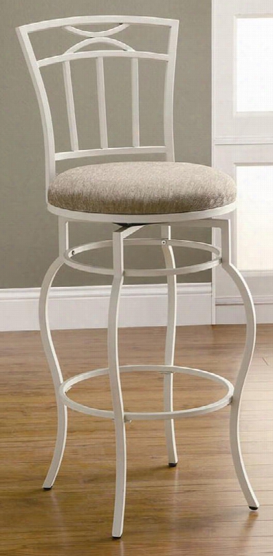 122050 44" Elegant Barstool With Metal Base Legs With Circle Footrest Upholstered With Cream Fabric