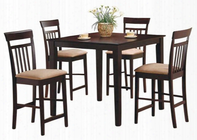 150041 Morelanda 5 Pc Counter Height Dining Room Set With Sleek Square Table Four Upholstered Seat Chairs Square Tapered Legs Smooth Edges Hardwood Solids