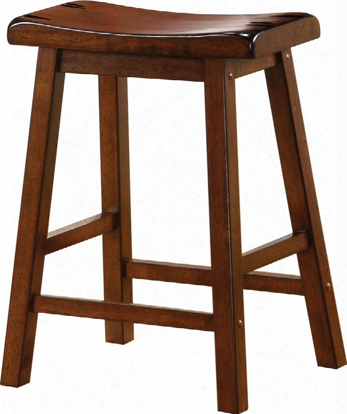 180069 24&quo; Counter Height Barstools With Straight Wooden Legs Sold In Quantities Of 2 And Shapely Scooped Seat In Chestnut