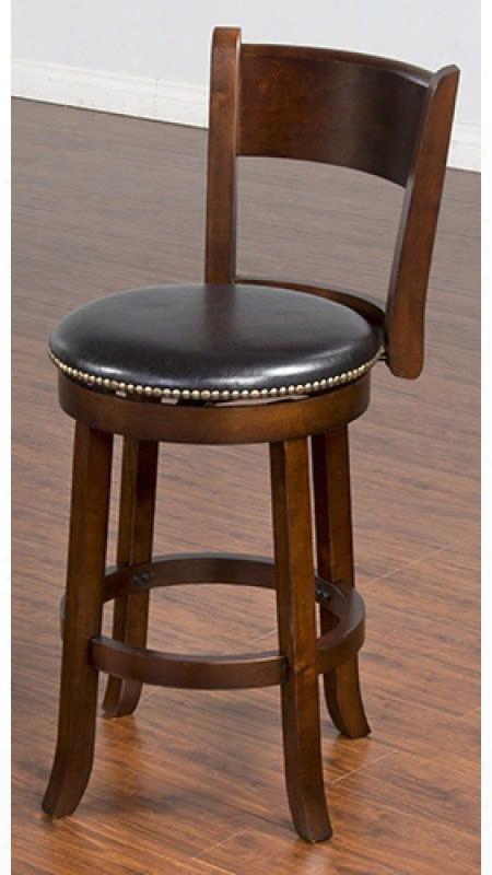 1882ca 37" Swivel Barstool With Swivel Cushioned Seat Button Accents And Stretchers In Cappuccino