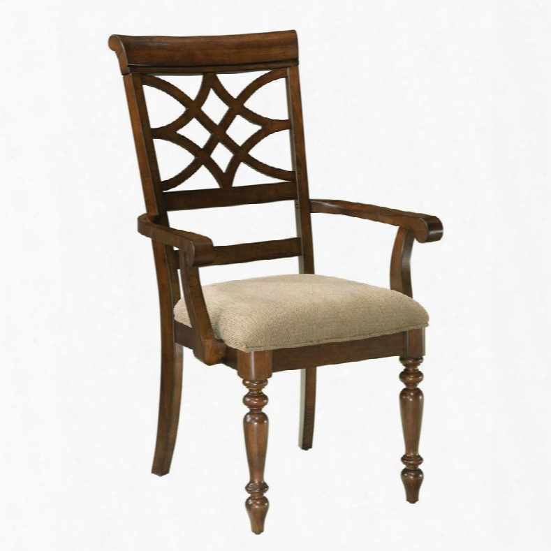 19185 Woodmont Armchair Through  Fabric Seta Upholstery Lattice Design And Carved Wood Legs In Brown