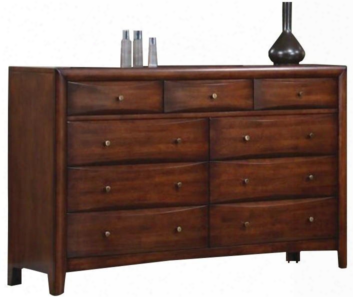 200643 Hillary And Scottsdale Dresser With Nine Drawers Curved Drawer Fronts And Antique Brass Hardware In Warm