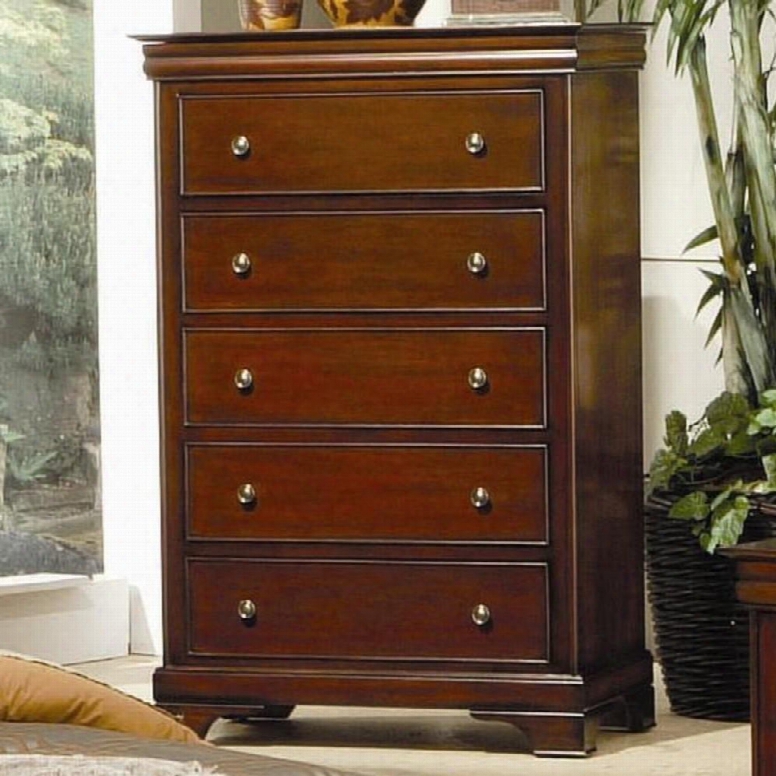 201485 Versailles 5 Drawer Chest With Lift Top In Mahogany