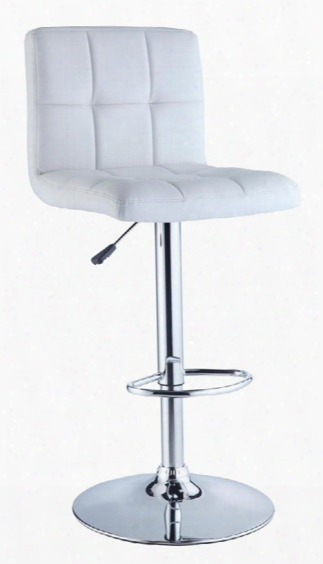 211-851 Adjustable Height 360 Degree Swivel Bar Stool With White Quilted Faux Leather Upholstery And Chrome Base With Gas-lift