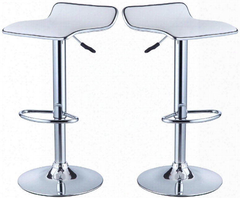 211847 White Faux Leather Chrome Thin Seat Adjustable Height Bar Stools (set Of 2)in