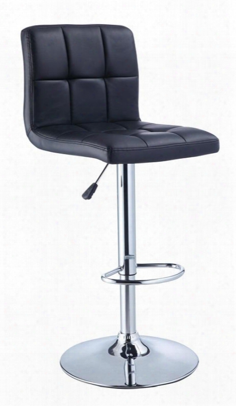 212-851 Adjustable Height 360 Degree Swivel Bar Stool With Black Quilted Faux Leather Upholstery And Chrome Base With Gas-lift