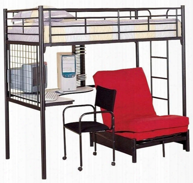 2209 Max Twin Size Bunk Bed With Over Futon Metal Desk Built-in Ladder And High Gloss Metal Frame In