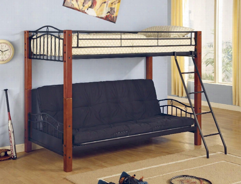 2249 Wood And Metal Twin Over Futon Bunk Bed In Cinnamon And