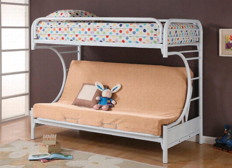 2253w Fordham C Style Metal Futon Bunk Bed With Welded Braces And Straight Round Legs In High Gloss White